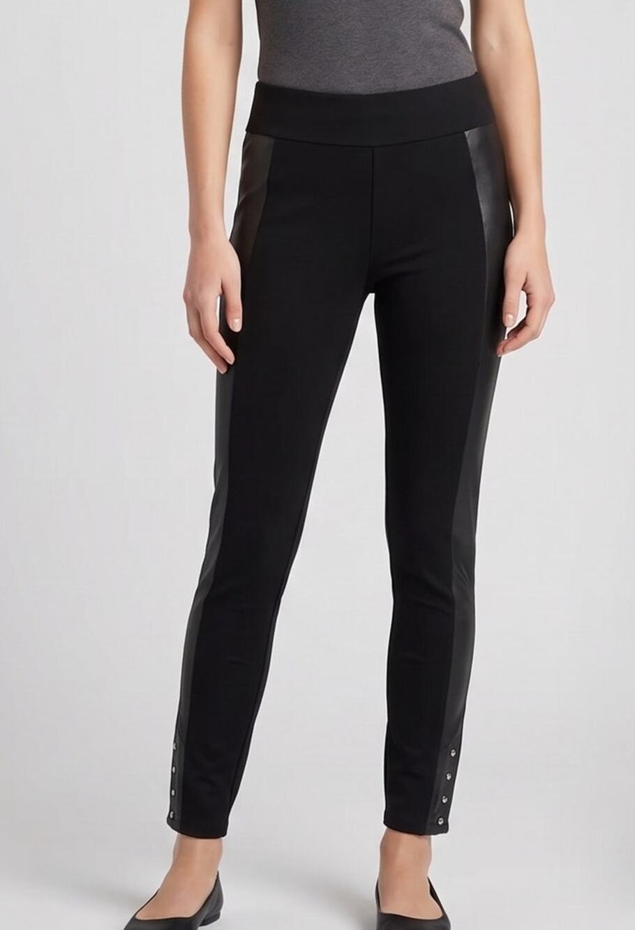 Worthington Womens Black Pants Faux Leather Stripe Medium Pull On Ankle